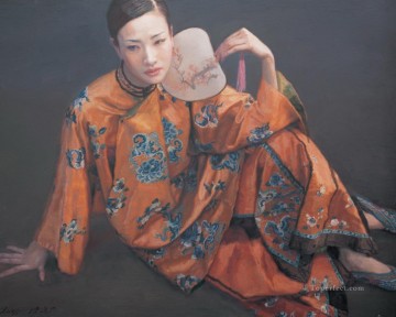 Abanico Pintura al %c3%b3leo - Dama con abanico chino Chen Yifei